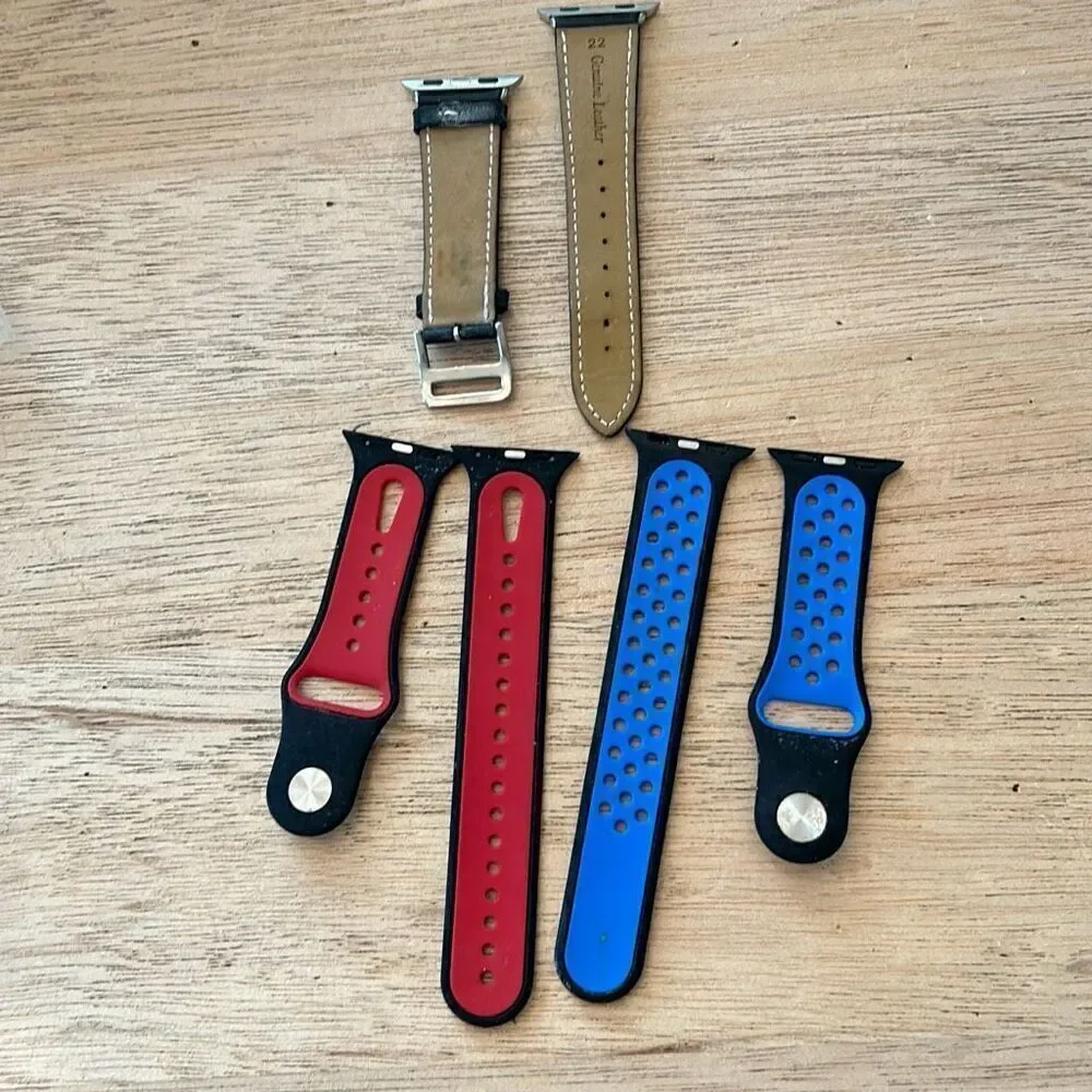 Apple watch funky bands lot of three. Silicone and leather black red blue
